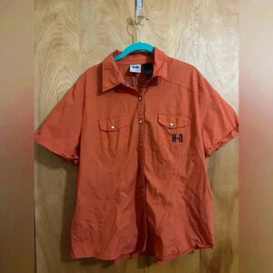 Harley Davidson Garage Shirt Pearl Snap Orange Size 1W EUC